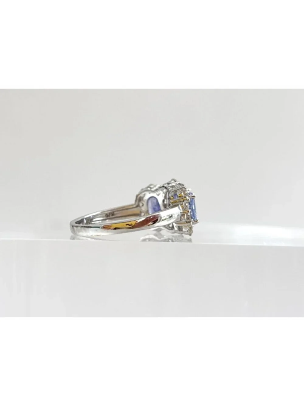 Tanzanite Gemstone Triple Oval Cut Halo Sterling Silver 925 Vintage Ring - sz 8